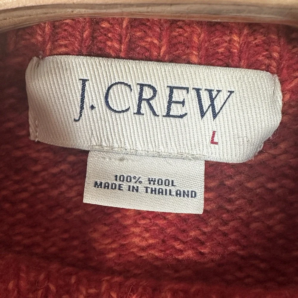 VTG J Crew Sweater Mens Size Large Red Orange 100%‎ Wool Crewneck Pullover Knit